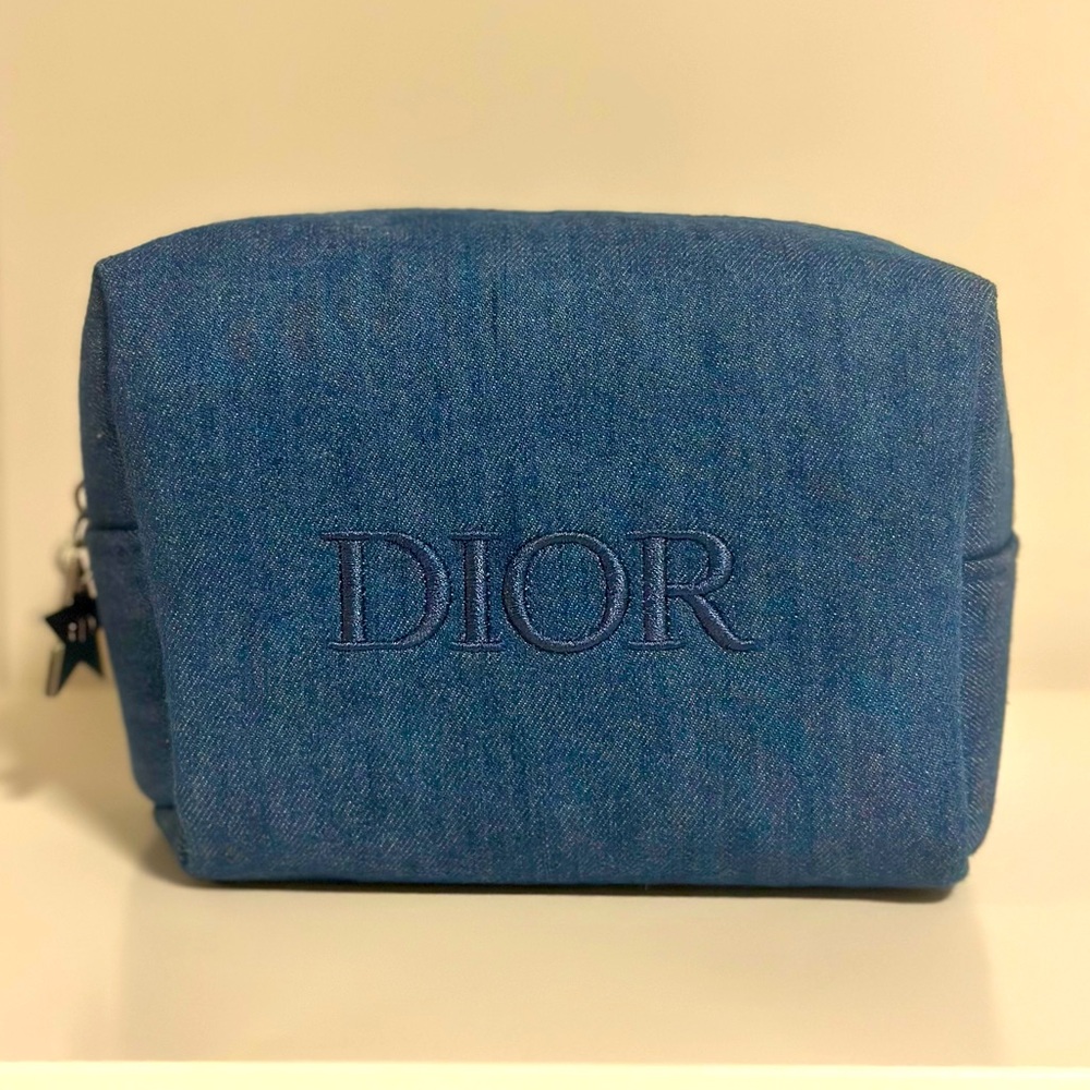 Dior Blue and Silver Cosmetic Bag with Denim Texture